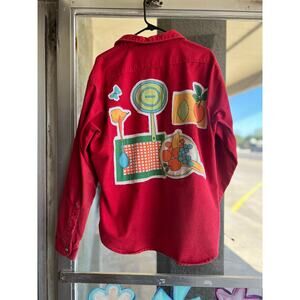 Red reworked workwear patchwork flannel size XL
